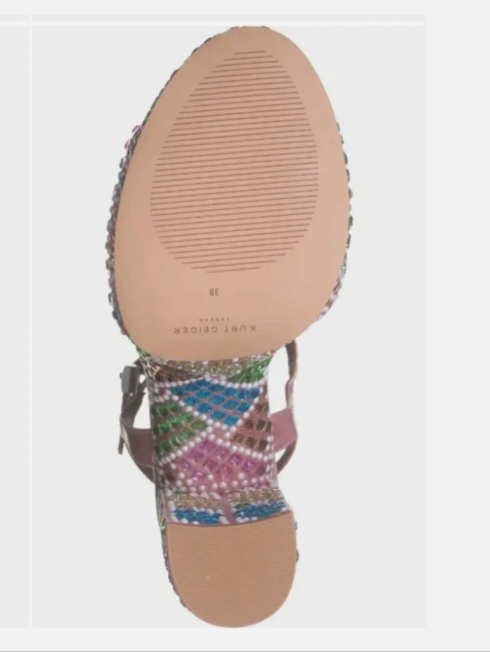 Kurt Geiger London Brixton Platform Heel Sandal Shoe Pink Embellished Sz 9.5